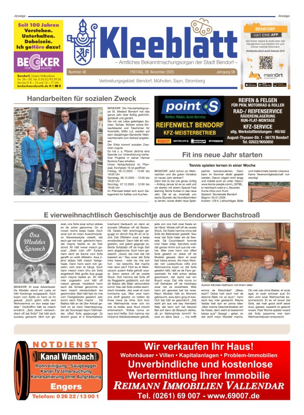 Kleeblatt - Amtliches Bekanntmachungsorgan der Stadt Bendorf Titelblatt 48/2025