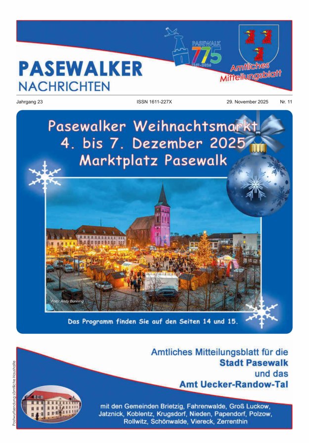 Pasewalker Nachrichten Titelblatt 11/2025