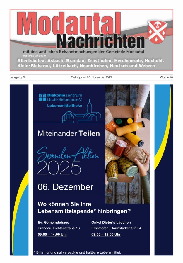 Modautal-Nachrichten Titelblatt 48/2025