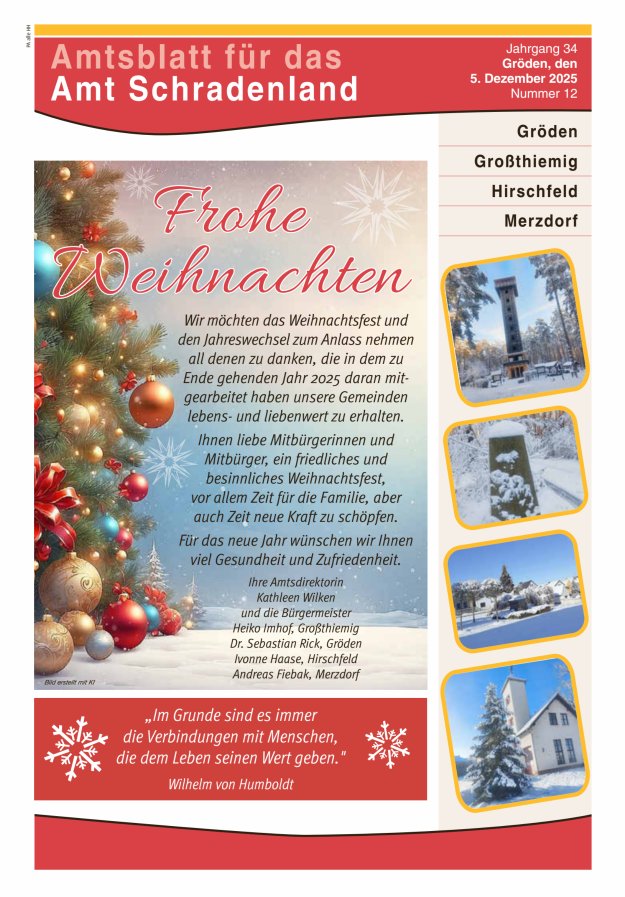 Amtsblatt für das Amt Schradenland Titelblatt 12/2025