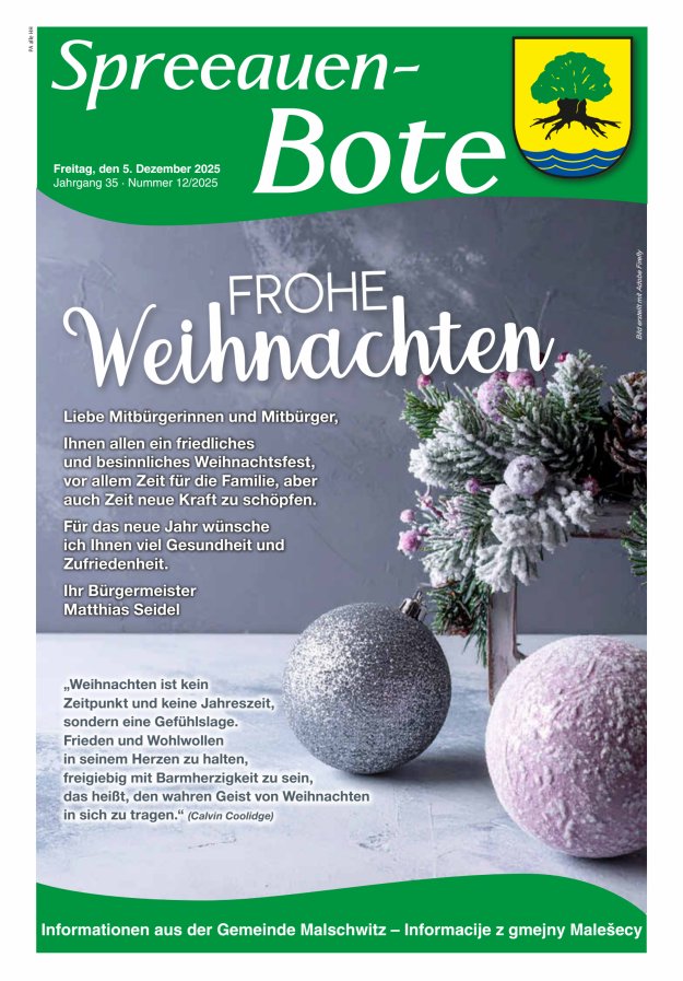 Spreeauen-Bote - Amtsblatt der Gemeinde Malschwitz Titelblatt 12/2025