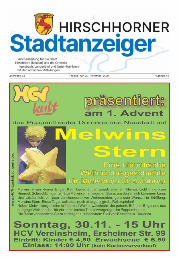 Hirschhorner Stadtanzeiger Titelblatt 48/2025