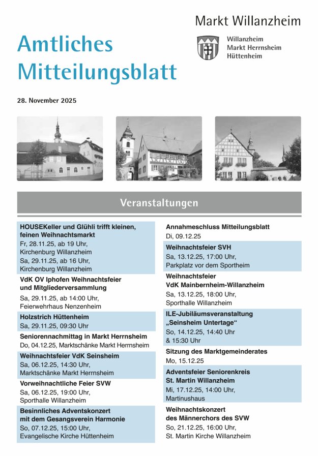 Amtliches Mitteilungsblatt des Marktes Willanzheim Titelblatt 24/2025