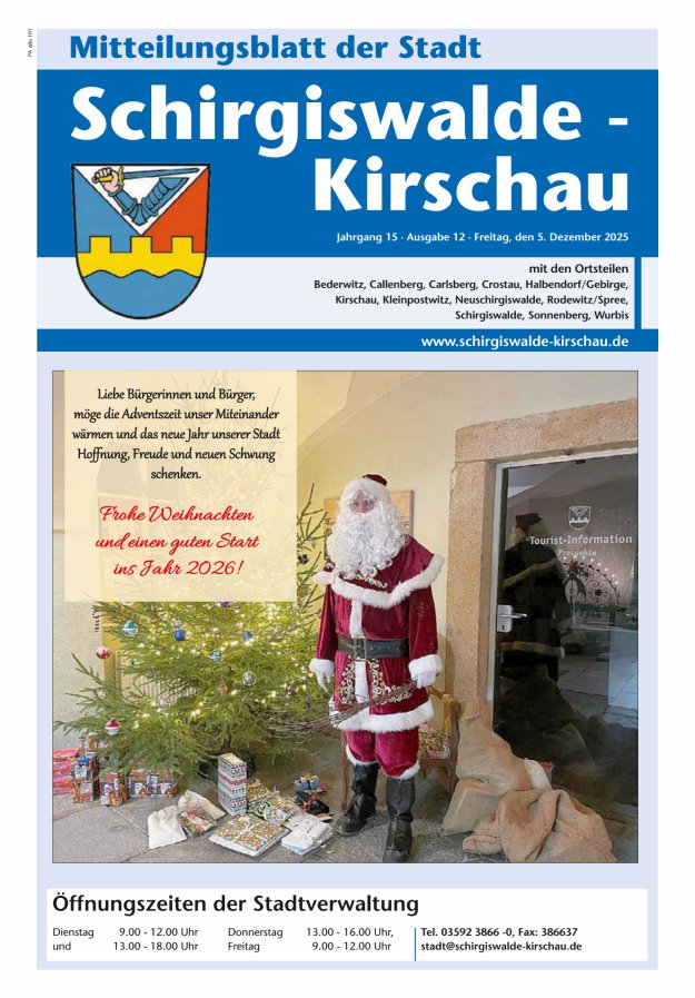 Amtliches Mitteilungsblatt der Stadt Schirgiswalde-Kirschau mit den Ortsteilen Titelblatt 12/2025