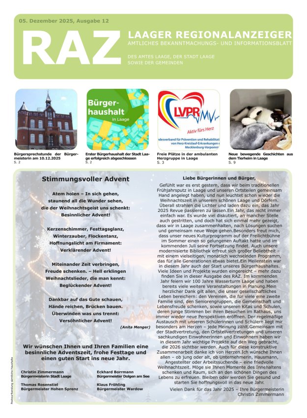 Laager Regionalanzeiger Titelblatt 12/2025
