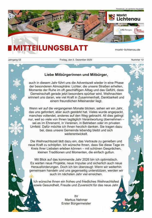 Markt Lichtenau in Bayern Titelblatt 12/2025