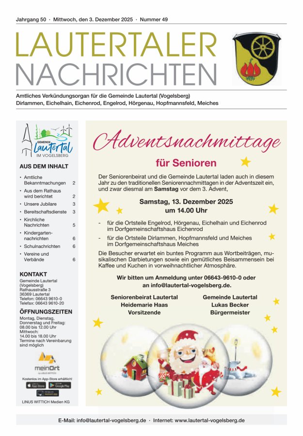 Lautertaler Nachrichten Titelblatt 49/2025
