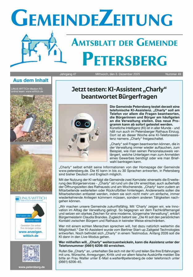 Amtsblatt Blickpunkt Petersberg Titelblatt 49/2025