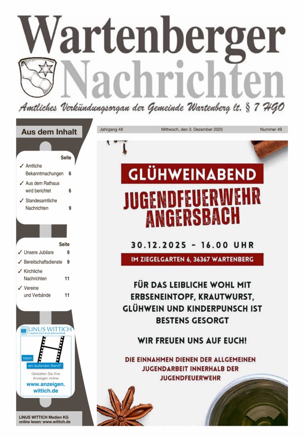 Wartenberger Nachrichten Titelblatt 49/2025