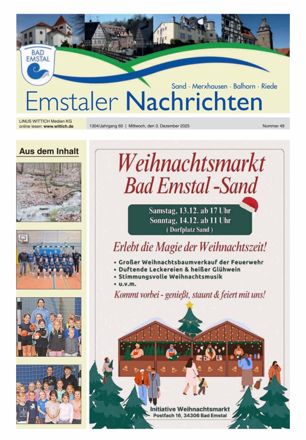 Emstaler Nachrichten Titelblatt 49/2025