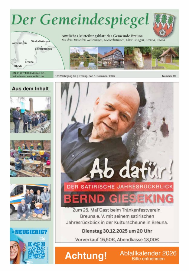 Der Gemeindespiegel (Breuna) Titelblatt 49/2025