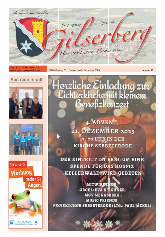 Hochland Mitteilungsblatt Gilserberg Titelblatt 49/2025