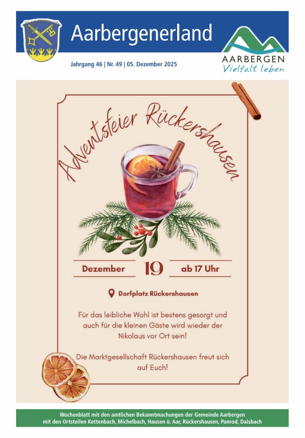 Aarbergenerland - Wochenblatt mit den amtlichen Bekanntmachungen Titelblatt 49/2025