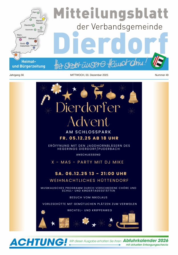 Mitteilungsblatt der Verbandsgemeinde Dierdorf Titelblatt 49/2025