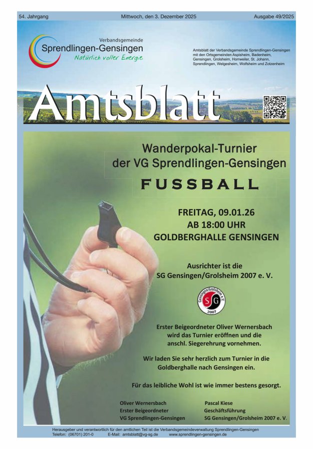 Amtsblatt VG Sprendlingen-Gensingen Titelblatt 49/2025