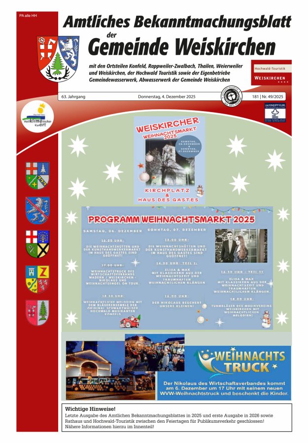 Amtliches Bekanntmachungsblatt der Gemeinde Weiskirchen Titelblatt 49/2025