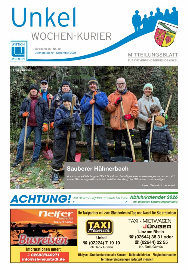 Wochen-Kurier Verbandsgemeinde Unkel Titelblatt 49/2025