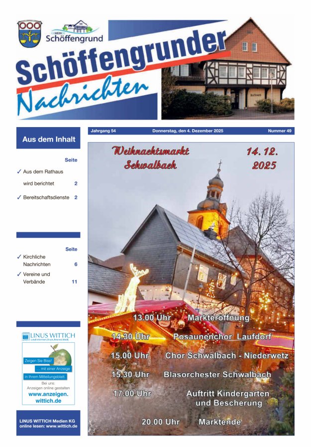 Schöffengrunder Nachrichten Titelblatt 49/2025