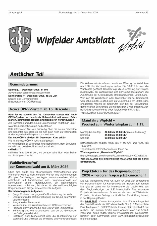 Wipfelder Amtsblatt Titelblatt 25/2025