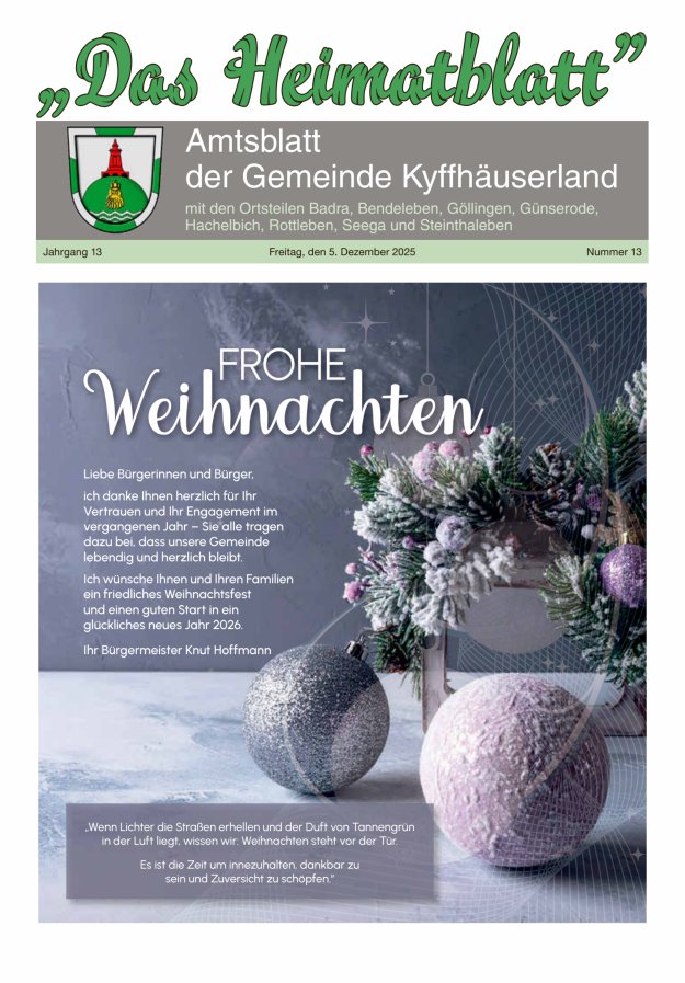 Das Heimatblatt Titelblatt 13/2025