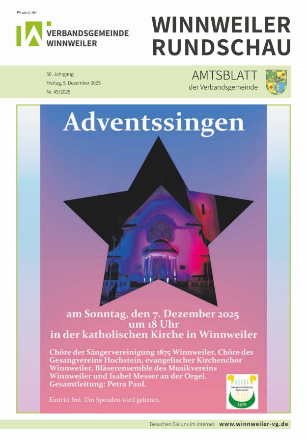 Winnweiler Rundschau Titelblatt 49/2025