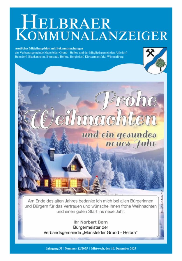 Helbraer Kommunalanzeiger – Amtliches Mitteilungsblatt mit Bekanntmachungen Titelblatt 12/2025