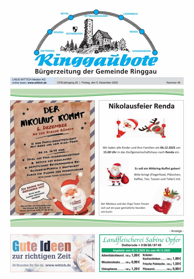 Ringgaubote Titelblatt 49/2025