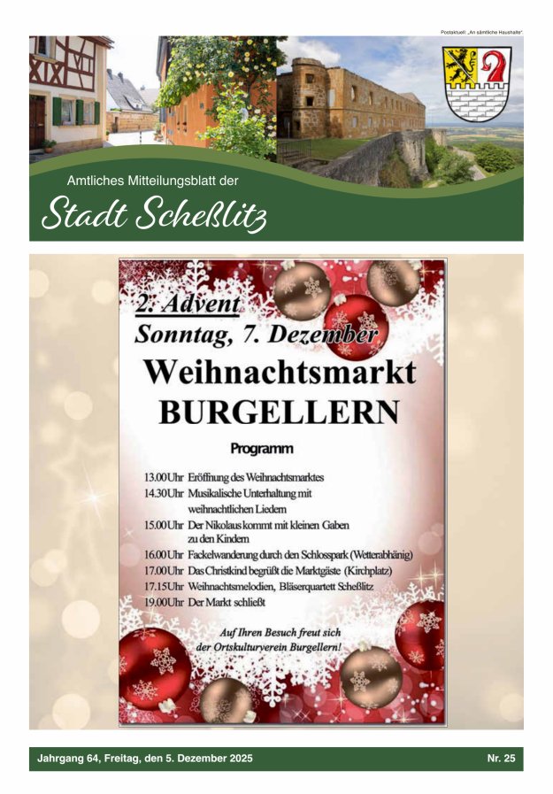 Scheßlitzer Anzeiger - Amtliches Mitteilungsblatt der Stadt Scheßlitz Titelblatt 25/2025