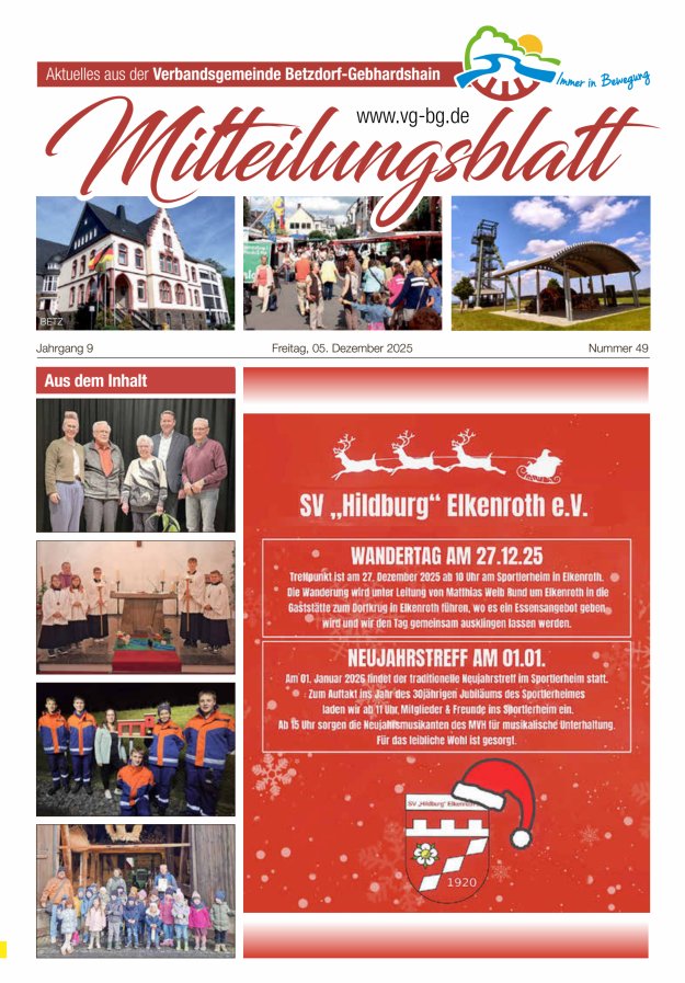 Aktuelles aus der VG Betzdorf-Gebhardshain, Ausgabe Betzdorf Titelblatt 49/2025