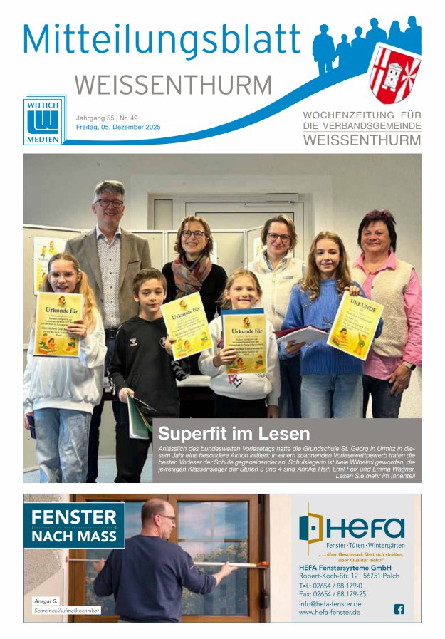 Mitteilungsblatt für den Bereich der Verbandsgemeinde Weißenthurm Titelblatt 49/2025