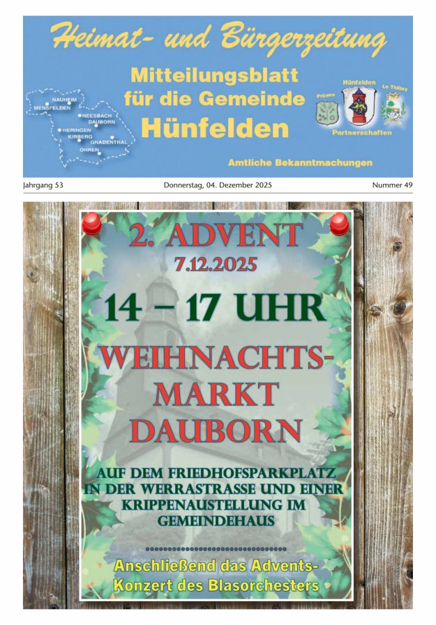 Mitteilungsblatt für die Gemeinde Hünfelden Titelblatt 49/2025