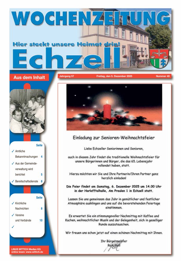 Wochenzeitung für die Gemeinde Echzell Titelblatt 49/2025
