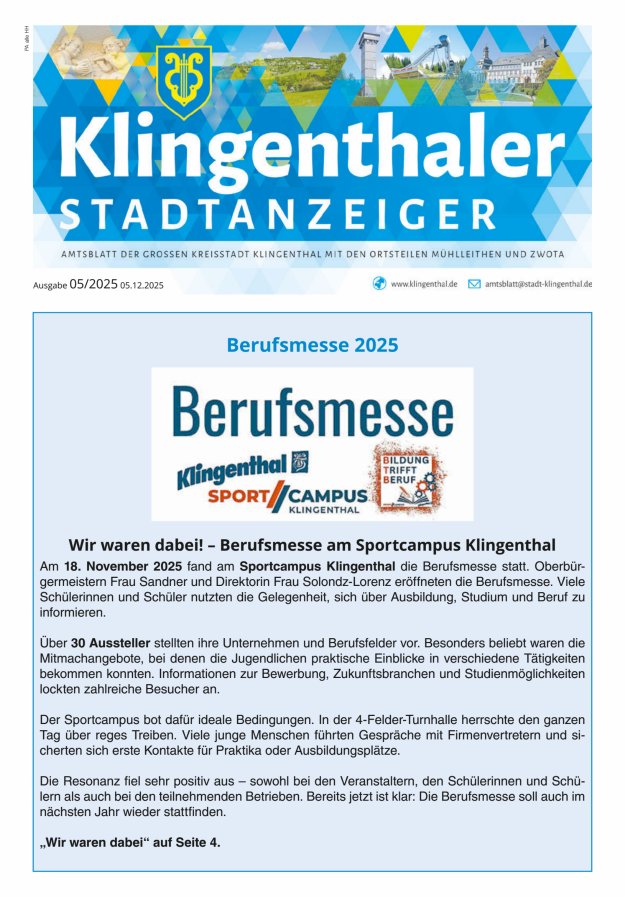 Klingenthaler Stadtanzeiger  Titelblatt 05/2025