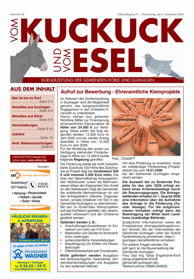 Vom Kuckuck und Esel (Guxhagen-Körle) Titelblatt 49/2025