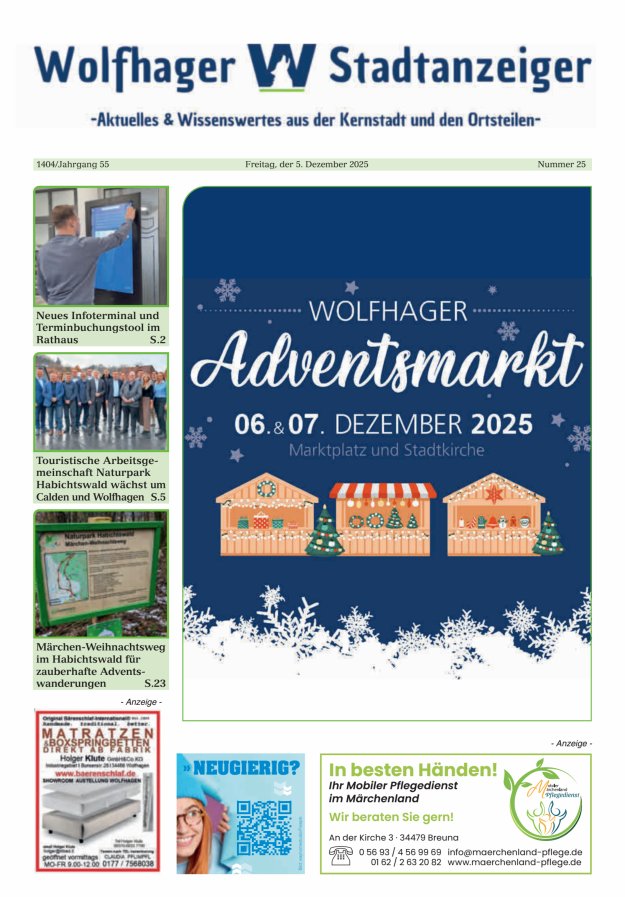 Wolfhager Stadtanzeiger Titelblatt 25/2025