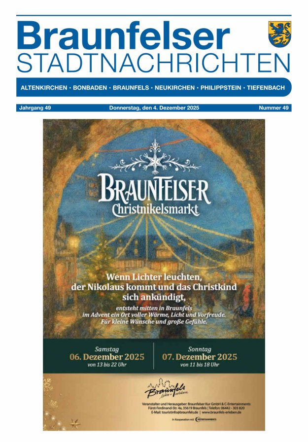Braunfelser Stadtnachrichten Titelblatt 49/2025