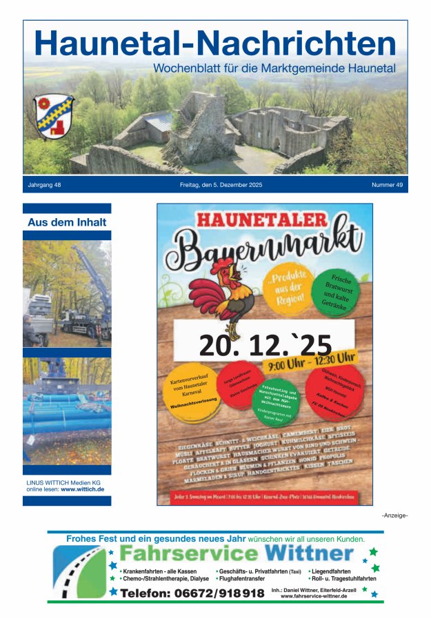Haunetal-Nachrichten Titelblatt 49/2025