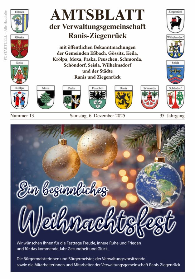 Amtsblatt der Verwaltungsgemeinschaft Ranis-Ziegenrück Titelblatt 13/2025