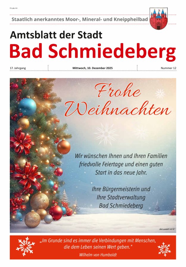 Amtsblatt der Stadt Bad Schmiedeberg Titelblatt 12/2025