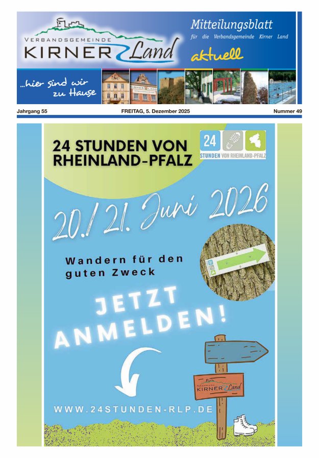 Mitteilungsblatt für den Bereich der Verbandsgemeinde Kirner Land Titelblatt 49/2025