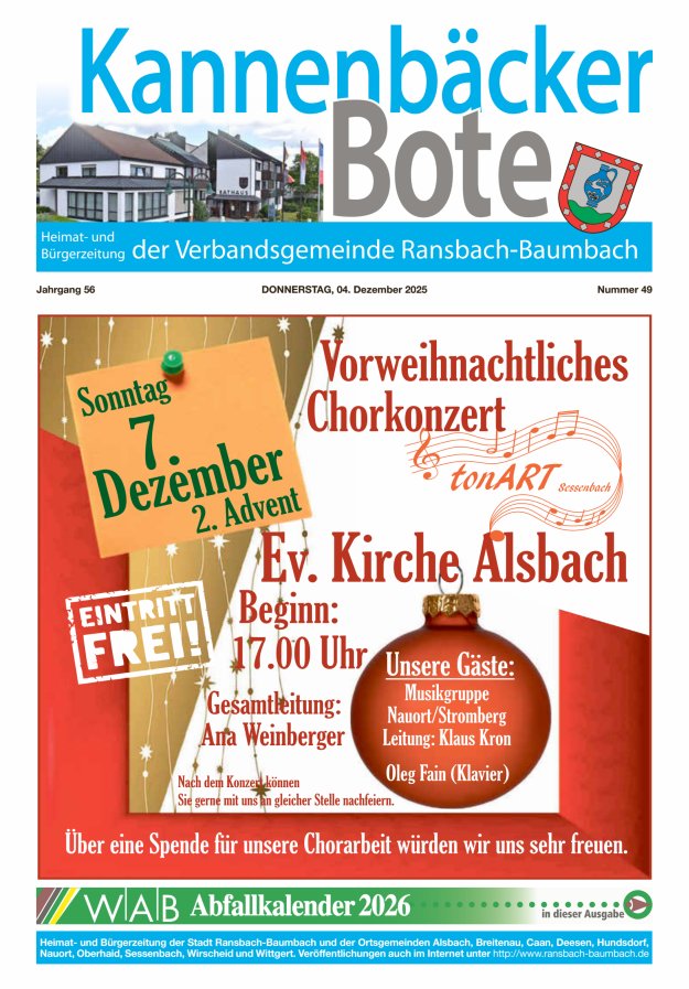 Kannenbäcker-Bote der Verbandsgemeinde Ransbach-Baumbach Titelblatt 49/2025