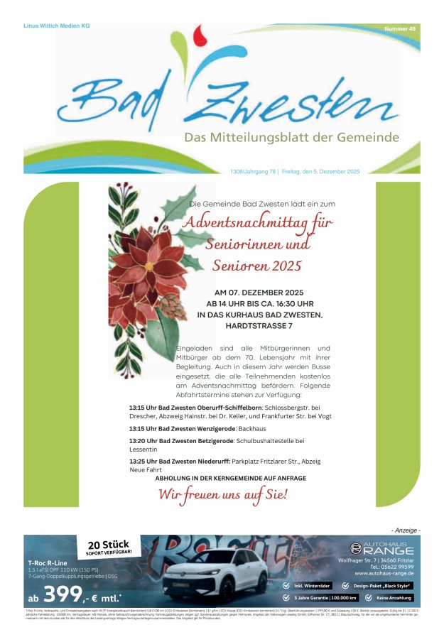 Heimatzeitung Bad Zwesten Titelblatt 49/2025