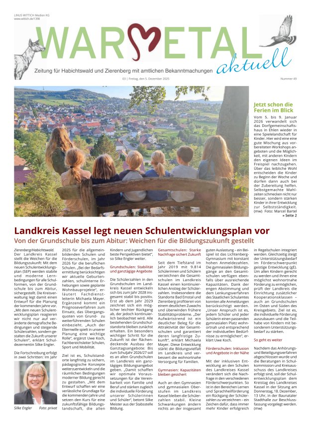 Warmetal aktuell (Habichtswald + Zierenberg) Titelblatt 49/2025