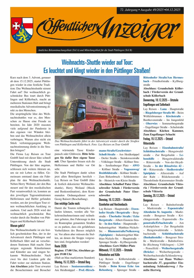 Öffentlicher Anzeiger - Stadt Püttlingen Titelblatt 49/2025