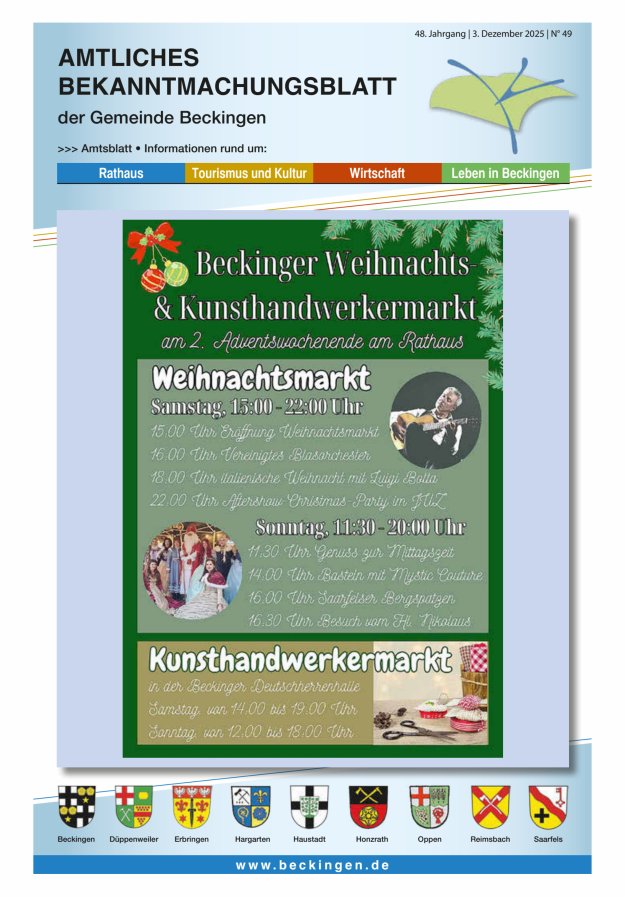 Amtsblatt Beckingen Titelblatt 49/2025