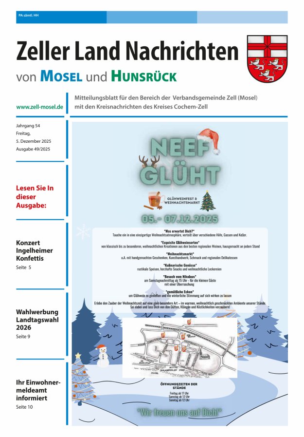 Zeller Land Nachrichten Titelblatt 49/2025