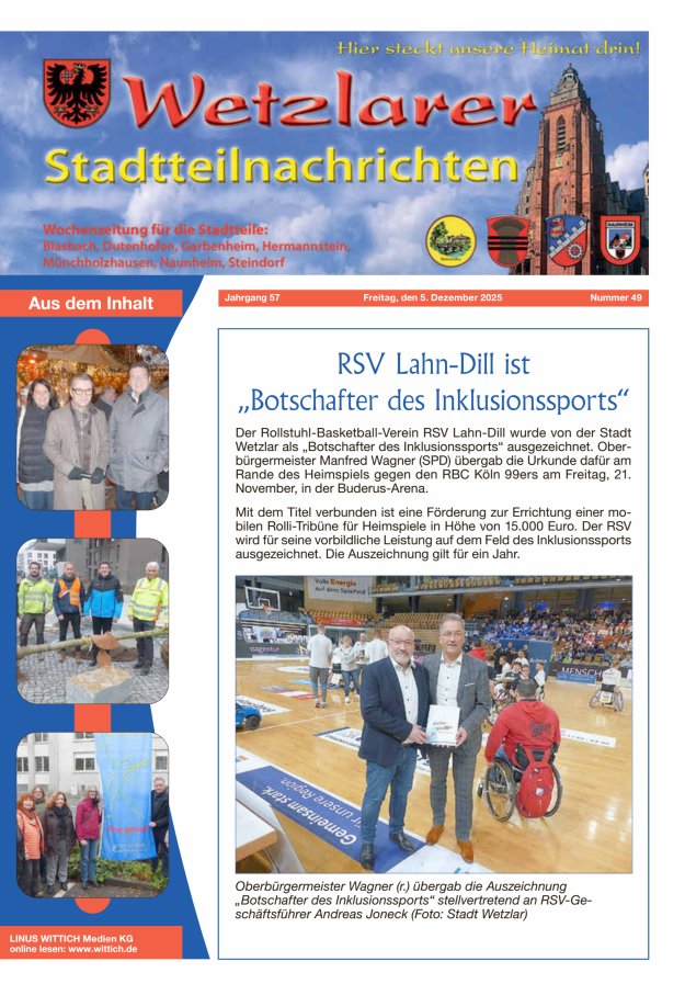 Wetzlarer Stadtteilnachrichten Titelblatt 49/2025