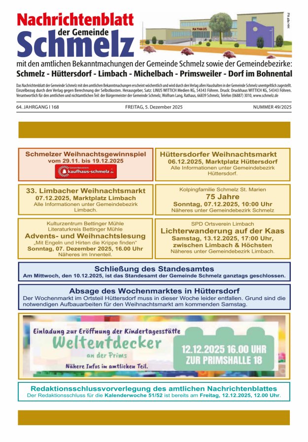 Nachrichtenblatt Schmelz Titelblatt 49/2025