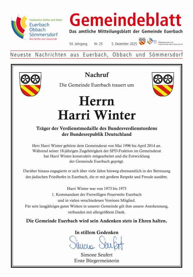 Gemeindeblatt der Gemeinde Euerbach Titelblatt 25/2025