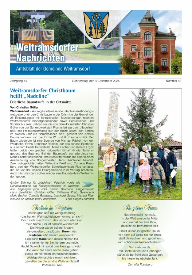 Weitramsdorfer Nachrichten Titelblatt 49/2025